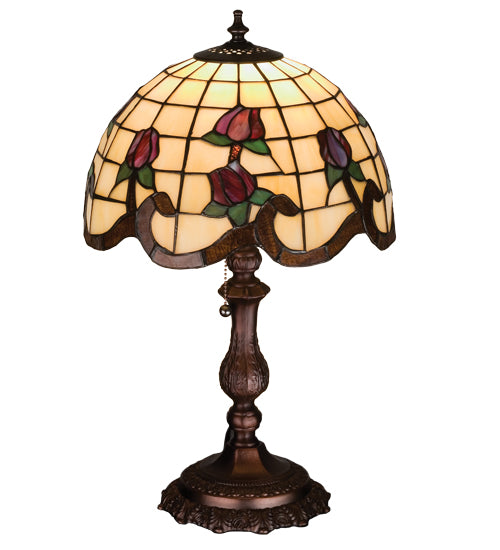 Meyda Lighting Roseborder 20" Mahogany Bronze Accent Table Lamp With Multi-Colored Shade Glass