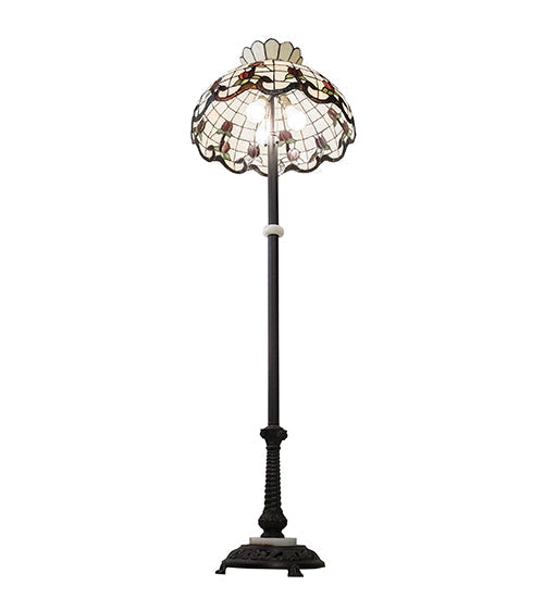 Meyda Lighting Roseborder 228514 62" 3-Light Mahogany Bronze Floor Lamp With Ruby & Beige Shade Glass