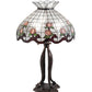 Meyda Lighting Roseborder 228799 32" 3-Light Mahogany Bronze Table Lamp With Multi-Colored Shade Glass