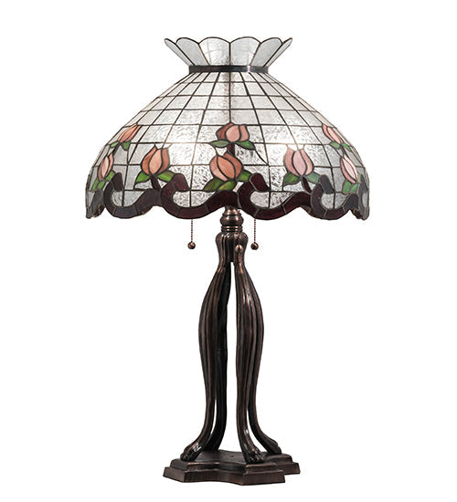 Meyda Lighting Roseborder 228799 32" 3-Light Mahogany Bronze Table Lamp With Multi-Colored Shade Glass