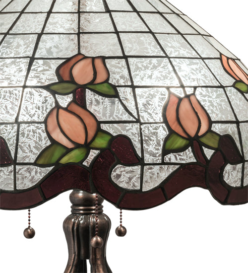 Meyda Lighting Roseborder 228799 32" 3-Light Mahogany Bronze Table Lamp With Multi-Colored Shade Glass