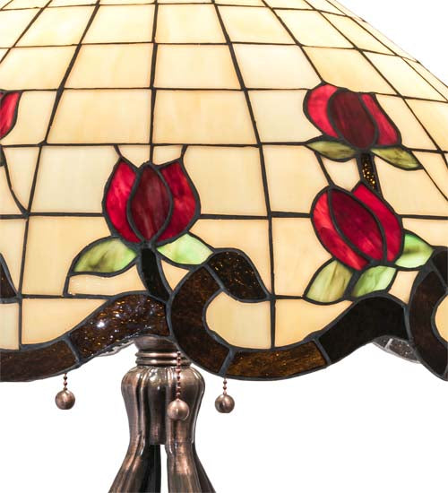 Meyda Lighting Roseborder 228801 32" 3-Light Mahogany Bronze Table Lamp With Multi-Colored Shade Glass