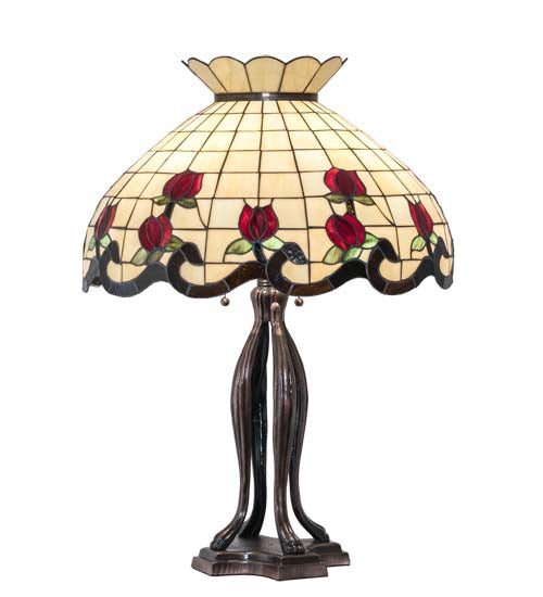 Meyda Lighting Roseborder 228801 32" 3-Light Mahogany Bronze Table Lamp With Multi-Colored Shade Glass