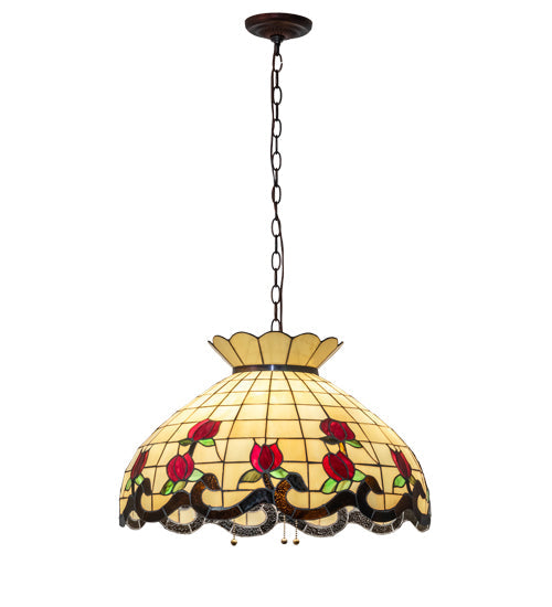 Meyda Lighting Roseborder 23" 3-Light Mahogany Bronze Pendant Light With Multi-Colored Shade Glass