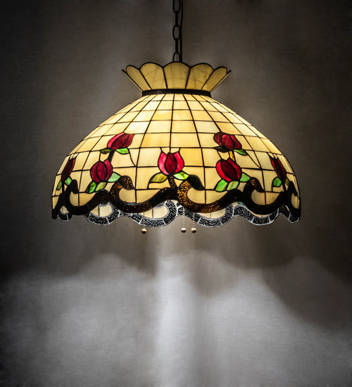 Meyda Lighting Roseborder 23" 3-Light Mahogany Bronze Pendant Light With Multi-Colored Shade Glass