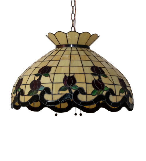 Meyda Lighting Roseborder 23" 3-Light Mahogany Bronze Pendant Light With Multi-Colored Shade Glass