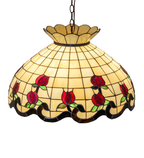 Meyda Lighting Roseborder 23" 3-Light Mahogany Bronze Pendant Light With Multi-Colored Shade Glass