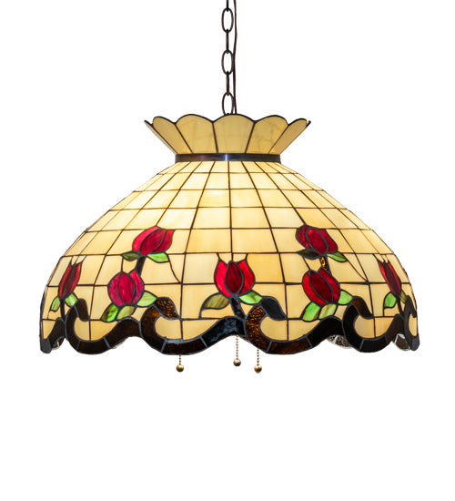 Meyda Lighting Roseborder 23" 3-Light Mahogany Bronze Pendant Light With Multi-Colored Shade Glass