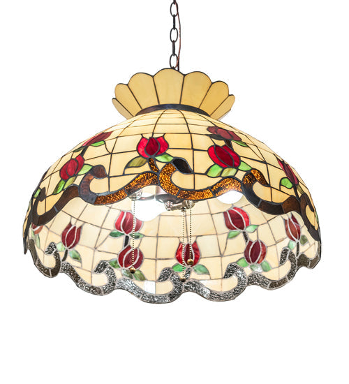 Meyda Lighting Roseborder 23" 3-Light Mahogany Bronze Pendant Light With Multi-Colored Shade Glass