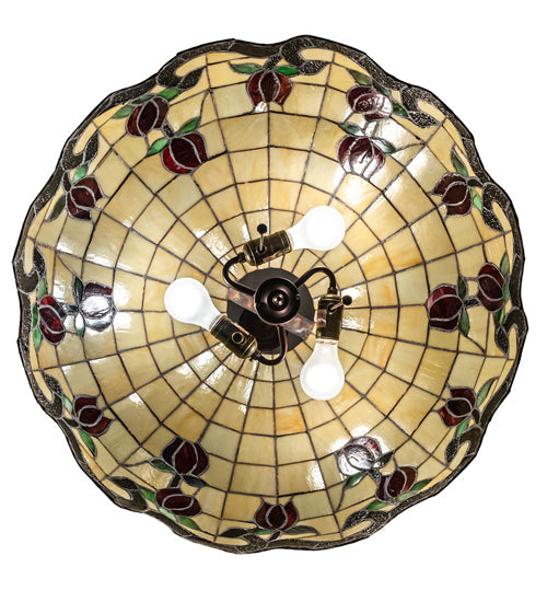 Meyda Lighting Roseborder 23" 3-Light Mahogany Bronze Pendant Light With Multi-Colored Shade Glass