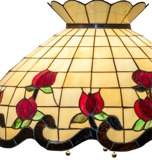 Meyda Lighting Roseborder 23" 3-Light Mahogany Bronze Pendant Light With Multi-Colored Shade Glass