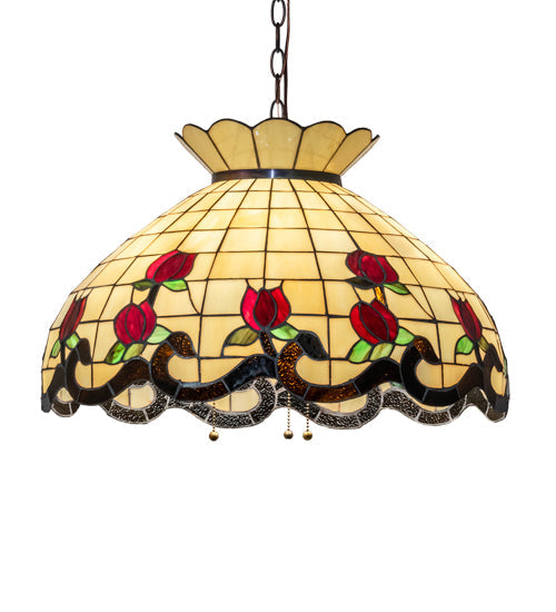 Meyda Lighting Roseborder 23" 3-Light Mahogany Bronze Pendant Light With Multi-Colored Shade Glass