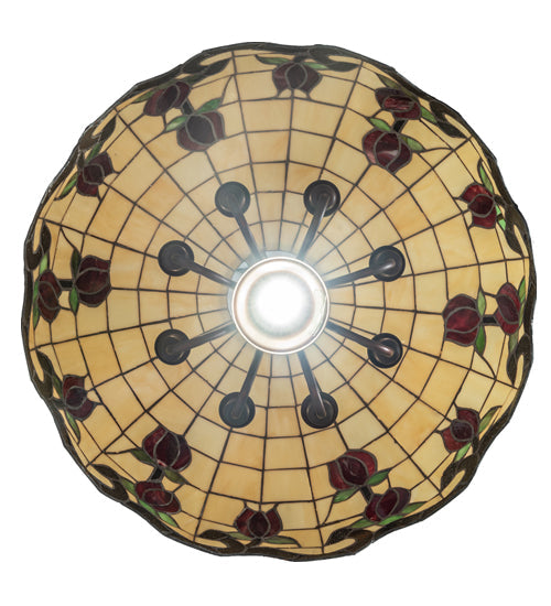 Meyda Lighting Roseborder 23" 9-Light Mahogany Bronze Pendant Light With Multi-Colored Shade Glass