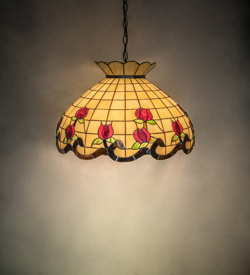 Meyda Lighting Roseborder 23" 9-Light Mahogany Bronze Pendant Light With Multi-Colored Shade Glass