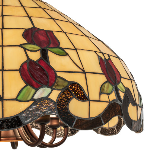 Meyda Lighting Roseborder 23" 9-Light Mahogany Bronze Pendant Light With Multi-Colored Shade Glass