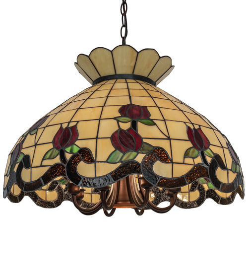 Meyda Lighting Roseborder 23" 9-Light Mahogany Bronze Pendant Light With Multi-Colored Shade Glass