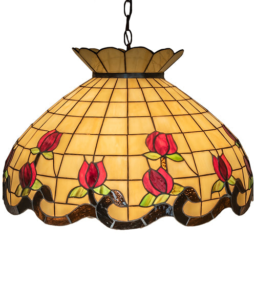 Meyda Lighting Roseborder 23" 9-Light Mahogany Bronze Pendant Light With Multi-Colored Shade Glass