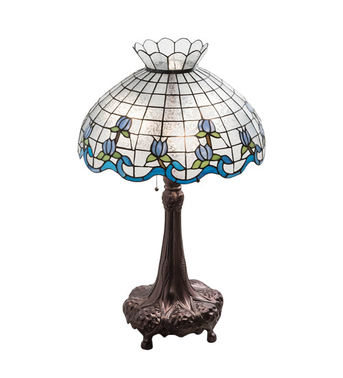 Meyda Lighting Roseborder 230472 32" 3-Light Mahogany Bronze Table Lamp With Multi-Colored Shade Glass