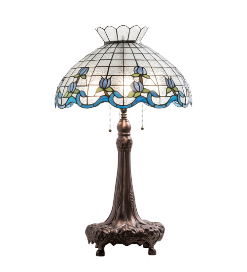 Meyda Lighting Roseborder 230472 32" 3-Light Mahogany Bronze Table Lamp With Multi-Colored Shade Glass