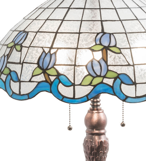 Meyda Lighting Roseborder 230472 32" 3-Light Mahogany Bronze Table Lamp With Multi-Colored Shade Glass