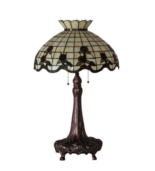 Meyda Lighting Roseborder 230473 33" 3-Light Mahogany Bronze Table Lamp With Multi-Colored Shade Glass