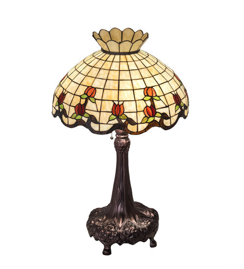 Meyda Lighting Roseborder 230473 33" 3-Light Mahogany Bronze Table Lamp With Multi-Colored Shade Glass