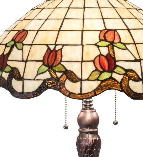 Meyda Lighting Roseborder 230473 33" 3-Light Mahogany Bronze Table Lamp With Multi-Colored Shade Glass