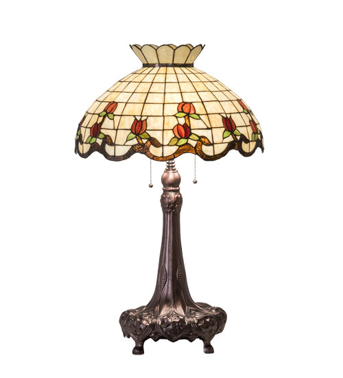 Meyda Lighting Roseborder 230473 33" 3-Light Mahogany Bronze Table Lamp With Multi-Colored Shade Glass