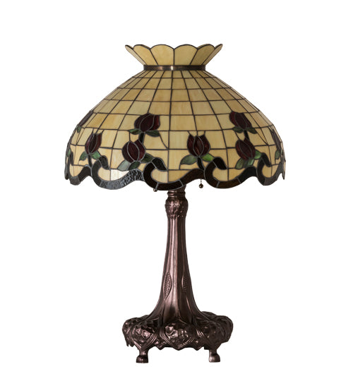 Meyda Lighting Roseborder 230474 33" 3-Light Mahogany Bronze Table Lamp With Multi-Colored Shade Glass