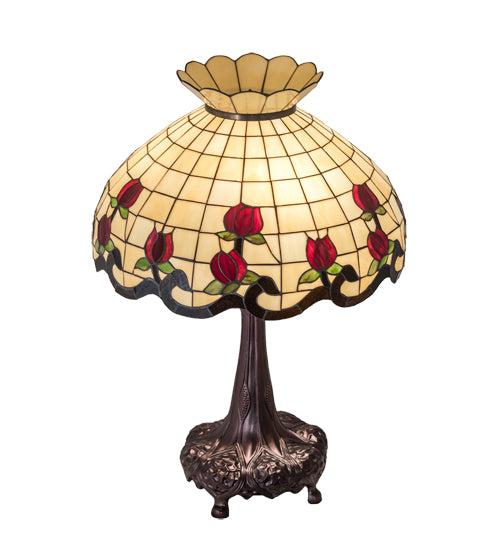 Meyda Lighting Roseborder 230474 33" 3-Light Mahogany Bronze Table Lamp With Multi-Colored Shade Glass