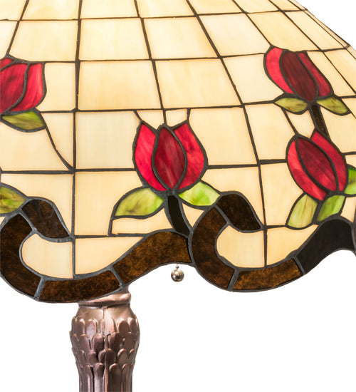 Meyda Lighting Roseborder 230474 33" 3-Light Mahogany Bronze Table Lamp With Multi-Colored Shade Glass