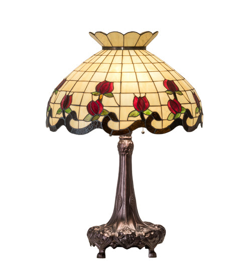 Meyda Lighting Roseborder 230474 33" 3-Light Mahogany Bronze Table Lamp With Multi-Colored Shade Glass