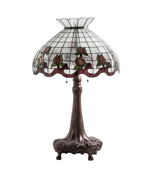 Meyda Lighting Roseborder 230639 33" 3-Light Mahogany Bronze Table Lamp With Multi-Colored Shade Glass