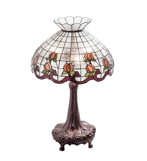 Meyda Lighting Roseborder 230639 33" 3-Light Mahogany Bronze Table Lamp With Multi-Colored Shade Glass