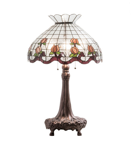 Meyda Lighting Roseborder 230639 33" 3-Light Mahogany Bronze Table Lamp With Multi-Colored Shade Glass