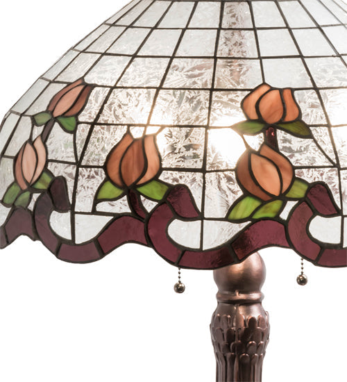 Meyda Lighting Roseborder 230639 33" 3-Light Mahogany Bronze Table Lamp With Multi-Colored Shade Glass