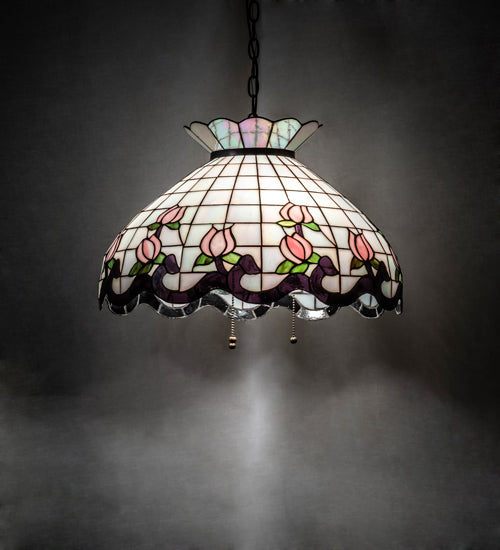 Meyda Lighting Roseborder 232764 20" 3-Light Mahogany Bronze Pendant Light With Multi-Colored Shade Glass