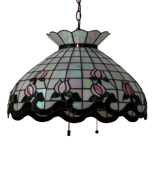 Meyda Lighting Roseborder 232764 20" 3-Light Mahogany Bronze Pendant Light With Multi-Colored Shade Glass