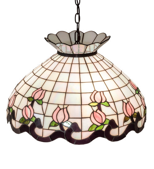 Meyda Lighting Roseborder 232764 20" 3-Light Mahogany Bronze Pendant Light With Multi-Colored Shade Glass