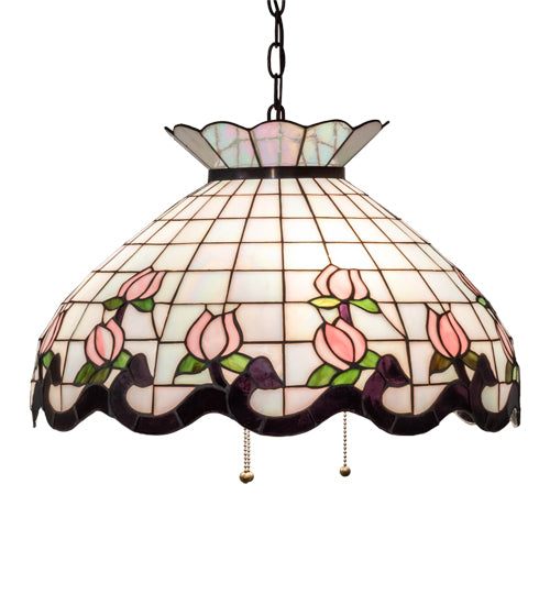 Meyda Lighting Roseborder 232764 20" 3-Light Mahogany Bronze Pendant Light With Multi-Colored Shade Glass