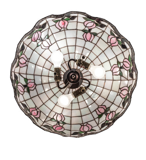 Meyda Lighting Roseborder 232764 20" 3-Light Mahogany Bronze Pendant Light With Multi-Colored Shade Glass
