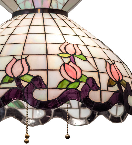 Meyda Lighting Roseborder 232764 20" 3-Light Mahogany Bronze Pendant Light With Multi-Colored Shade Glass