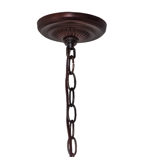 Meyda Lighting Roseborder 232764 20" 3-Light Mahogany Bronze Pendant Light With Multi-Colored Shade Glass