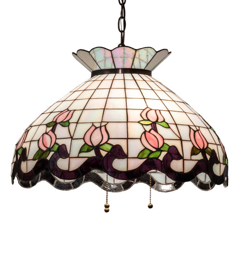 Meyda Lighting Roseborder 232764 20" 3-Light Mahogany Bronze Pendant Light With Multi-Colored Shade Glass