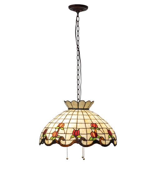 Meyda Lighting Roseborder 232767 20" 3-Light Mahogany Bronze Pendant Light With Multi-Colored Shade Glass