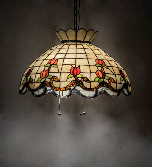 Meyda Lighting Roseborder 232767 20" 3-Light Mahogany Bronze Pendant Light With Multi-Colored Shade Glass