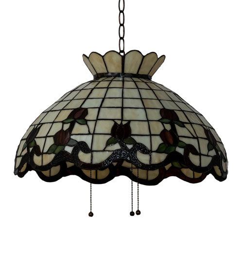 Meyda Lighting Roseborder 232767 20" 3-Light Mahogany Bronze Pendant Light With Multi-Colored Shade Glass