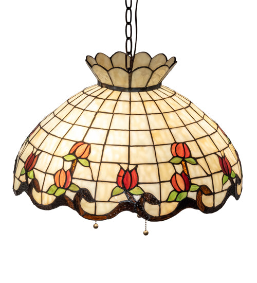 Meyda Lighting Roseborder 232767 20" 3-Light Mahogany Bronze Pendant Light With Multi-Colored Shade Glass