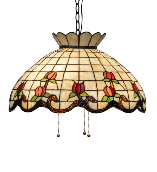 Meyda Lighting Roseborder 232767 20" 3-Light Mahogany Bronze Pendant Light With Multi-Colored Shade Glass