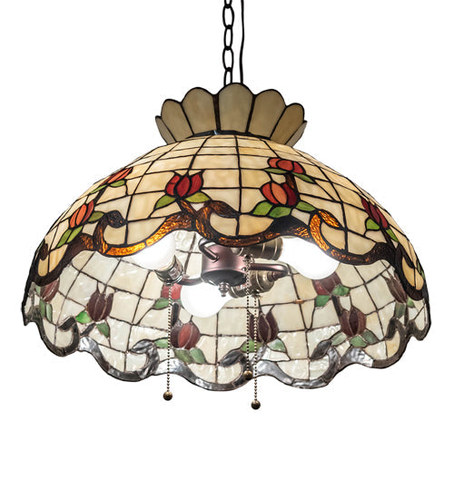 Meyda Lighting Roseborder 232767 20" 3-Light Mahogany Bronze Pendant Light With Multi-Colored Shade Glass